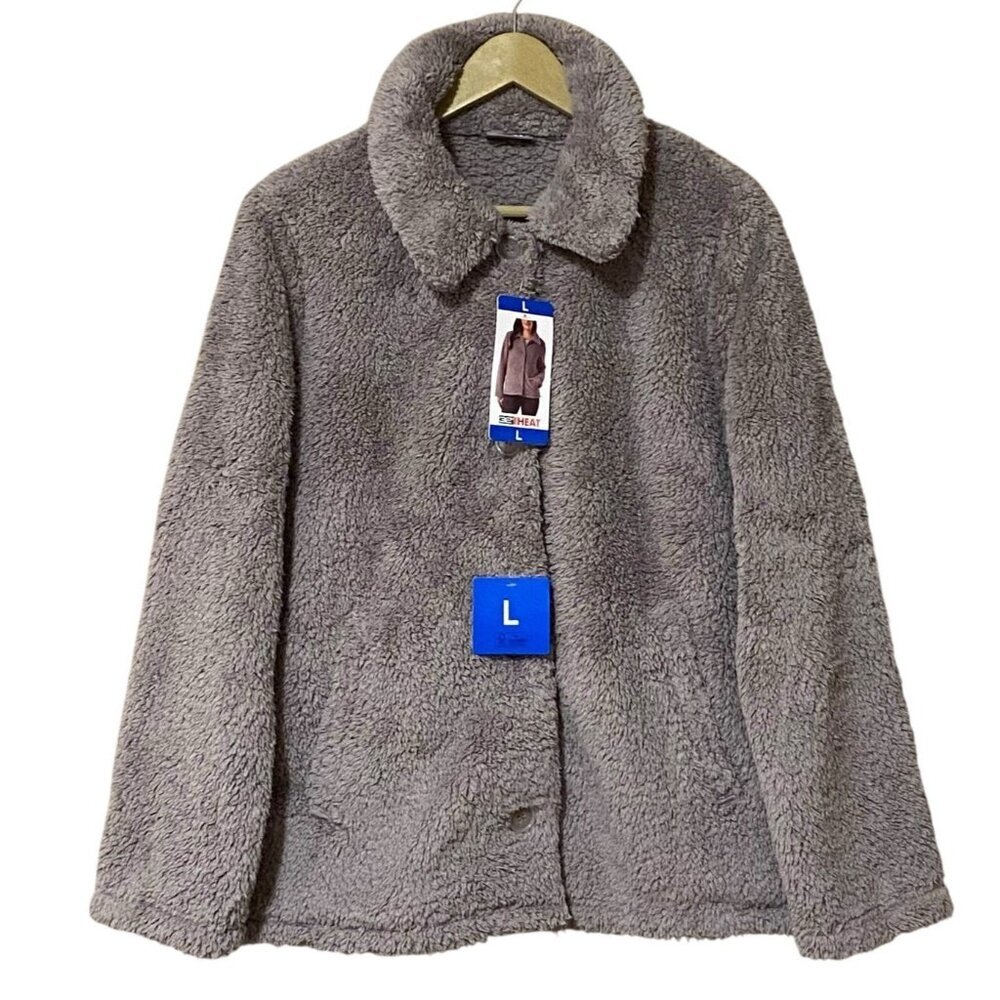 32 Degrees Womens L Purple Fleece Shacket Jacket Button Front Pockets NWT